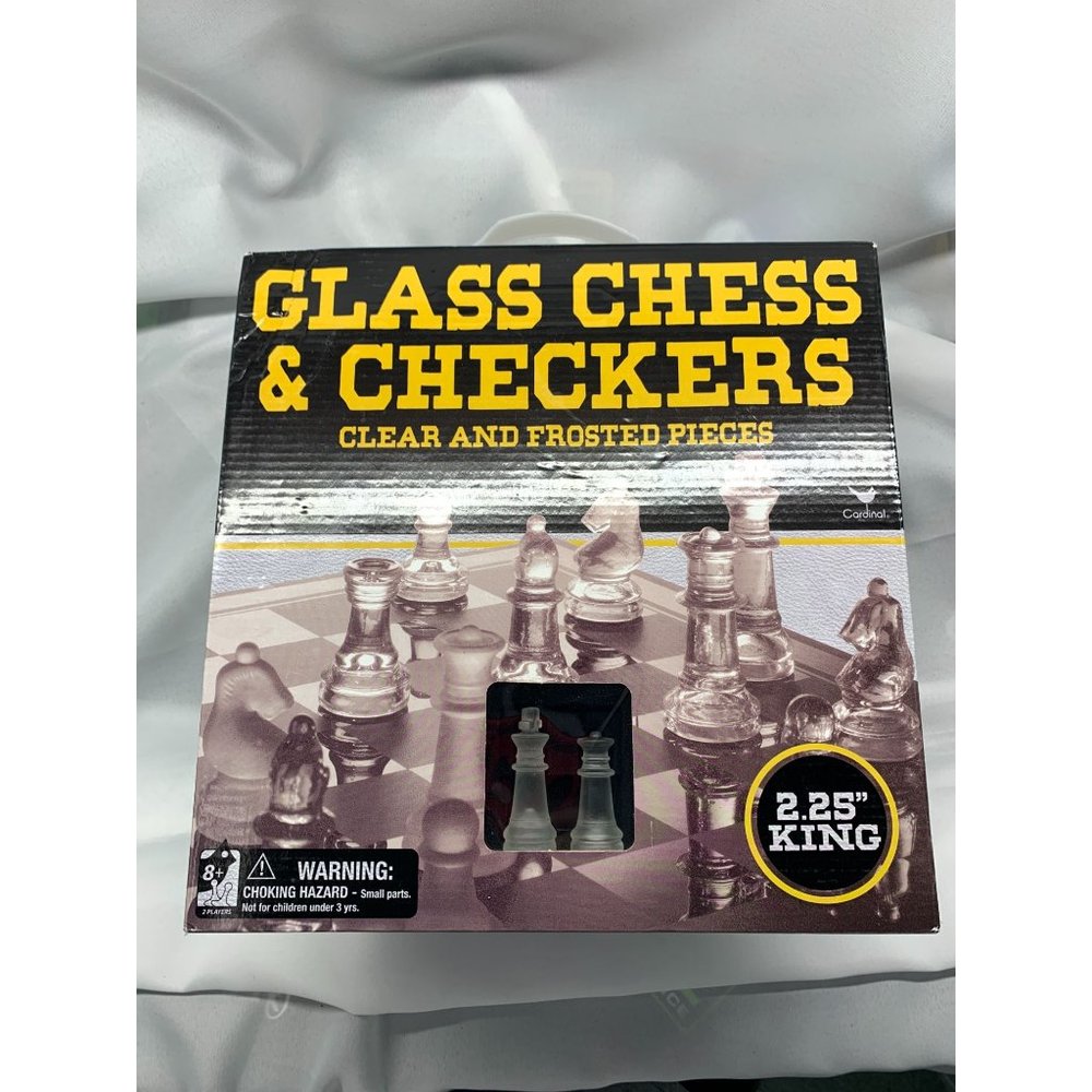Etched Glass Chess and Checkers Set W/Glass Board.